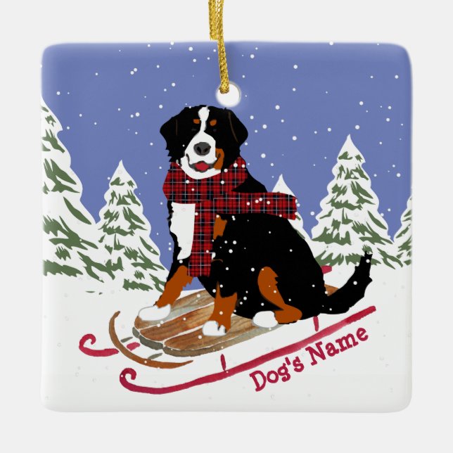 Ornamento De Cerâmica Casas de Natal Personalizadas Bernese Mt Dog (Frente)