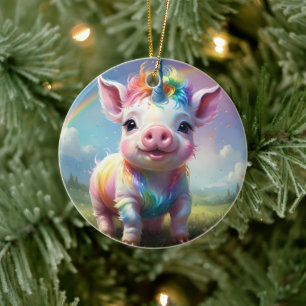 Ornamento De Cerâmica "Cascos Mágicos: O Rainbow Unicorn Pig"