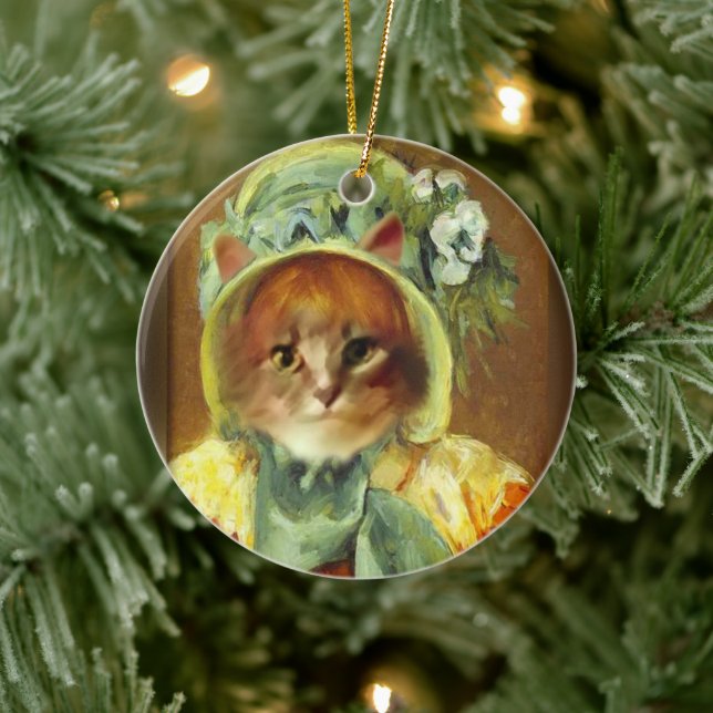 Ornamento De Cerâmica Cassatt Boné em Gatinho  (Árvore)