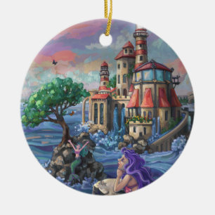 Ornamento De Cerâmica Castelo Mermaid