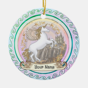 Ornamento De Cerâmica Castelo Pegasus Unicórnio