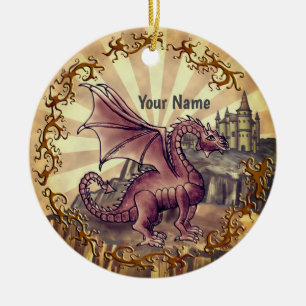 Ornamento De Cerâmica Castelo sépia dragão 