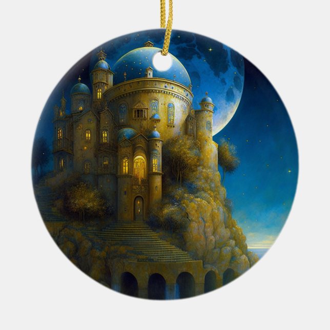 Ornamento De Cerâmica Castle Fantasy Moon Landscape (Frente)