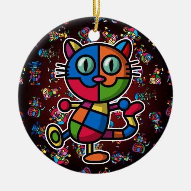 Ornamento De Cerâmica cat2 colorido (Frente)