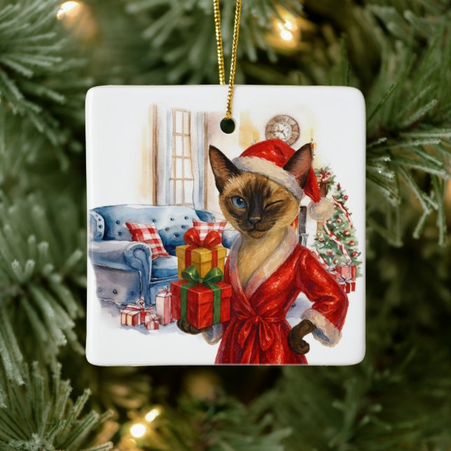 Ornamento De Cerâmica Cat is Christmas boxing  (Árvore)