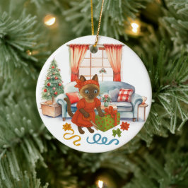 Ornamento De Cerâmica Cat is Christmas boxing