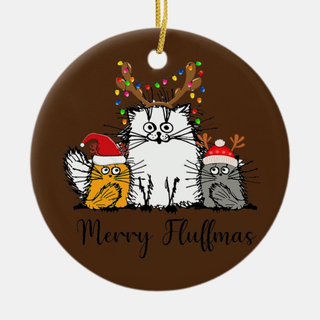 Ornamento De Cerâmica Cat Lover Cat Mãe Pai Natal Xmas Feliz de Natal (Frente)