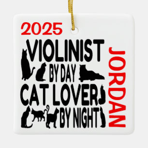 Ornamento De Cerâmica Cat Lover Violinista PERSONALIZADO
