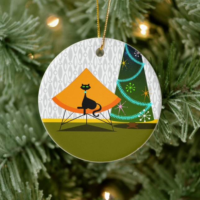 Ornamento De Cerâmica Cat - Moderno de Meio século (Árvore)