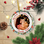 Ornamento De Cerâmica Cat Pet First Christmas Photercolor Wreath<br><div class="desc">Cat Pet Primeiro Natal Foto Wartercolor Wreath Cerâmica</div>