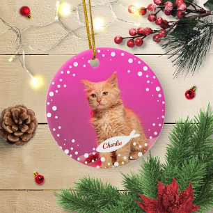 Ornamento De Cerâmica Cat Pet Keepsawn Foto Simples de Natal