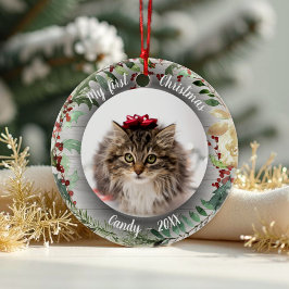 Ornamento De Cerâmica Cat Pet Primeiro Foto de Natal Ritis Wredies