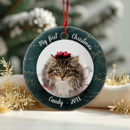 Ornamento De Cerâmica Cat Pet Primeiro Natal Foto Fadas Árvores