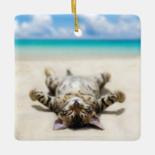 Ornamento De Cerâmica Cat Sunbelt na praia