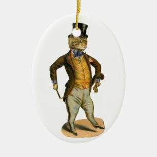 Ornamento De Cerâmica Cat with top Victorian style tem