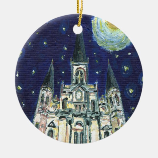 Ornamento De Cerâmica Catedral de Starry Night (Frente)