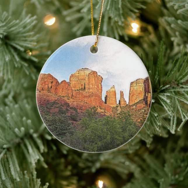 Ornamento De Cerâmica Catedral Rock Sedona, Feriado de Natal Arizona (Árvore)