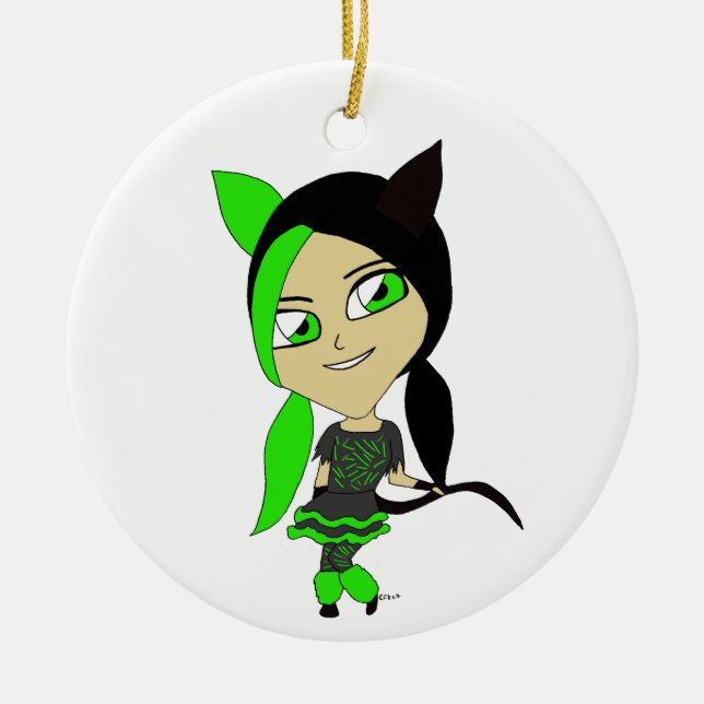 Ornamento De Cerâmica catgirl chibi (Frente)
