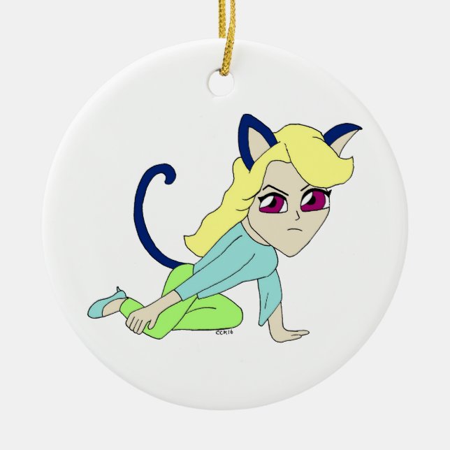 Ornamento De Cerâmica catgirl chibi (Frente)