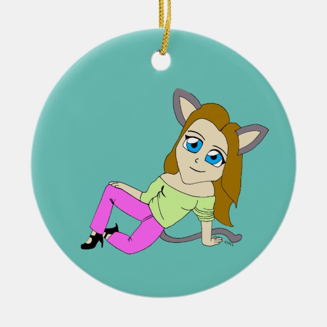Ornamento De Cerâmica catgirl chibi (Frente)