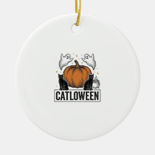 Ornamento De Cerâmica Catloween Gato Preto Fantasma Halloween Design Vet
