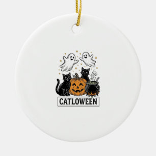 Ornamento De Cerâmica Catloween Vintage Gato Fantasma Camisa de Hallowee