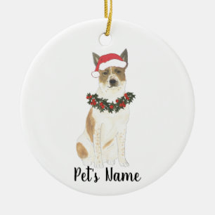Ornamento De Cerâmica Cattledog Heeler Personalizado (Vermelho e Branco)