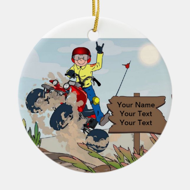 Ornamento De Cerâmica Cavaleiro de ATV - homem (Frente)