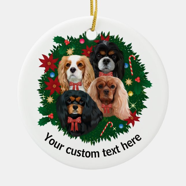 Ornamento De Cerâmica Cavaleiro de Natal Personalizado King Spaniel (Frente)
