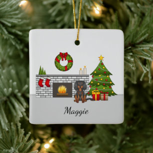 Ornamento De Cerâmica Cavaleiro Negro E Tan Em Uma Sala De Natal