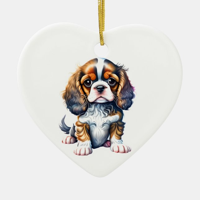 Ornamento De Cerâmica Cavaleiro Personalizado King Charles Spaniel Puppy (Frente)