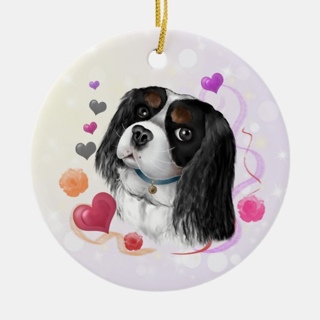 Ornamento De Cerâmica Cavaleiro Tricolor King Charles Spaniel (Frente)
