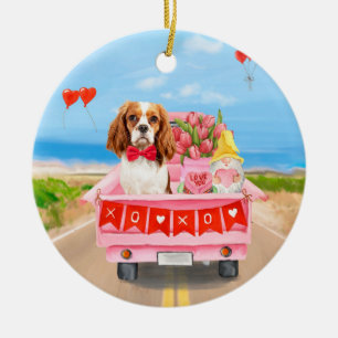 Ornamento De Cerâmica Cavalier King Cachorro Caminhão de Dia dos Namorad