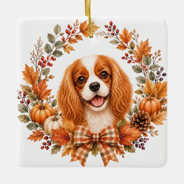 Ornamento De Cerâmica Cavalier King Charles Outono (Frente)