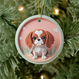 Ornamento De Cerâmica Cavalier King Charles Pink Pastel Cutando Papel