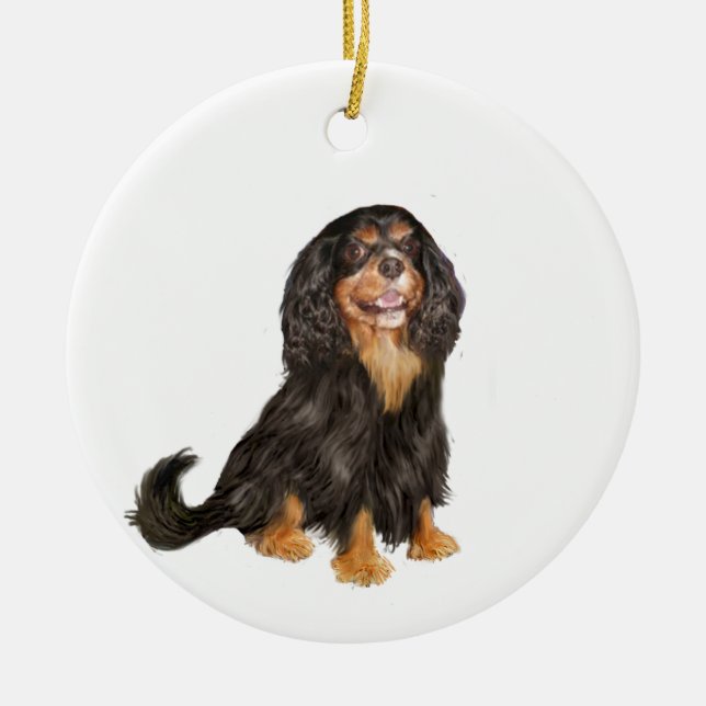 Ornamento De Cerâmica Cavalier King Charles (R) - Black and tan.png (Frente)