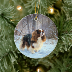 Ornamento De Cerâmica Cavalier King Charles Spaniel Deixe Nevar Natal