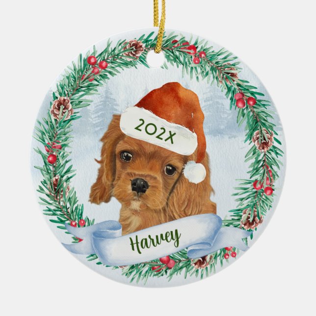 Ornamento De Cerâmica Cavalier King Charles Spaniel Dog Natal (Frente)