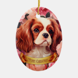 Ornamento De Cerâmica Cavalier King Charles Spaniel em Rosas