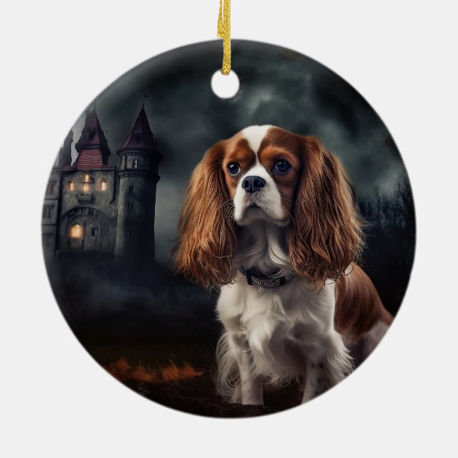 Ornamento De Cerâmica Cavalier King Charles Spaniel Halloween Scary (Traseira)