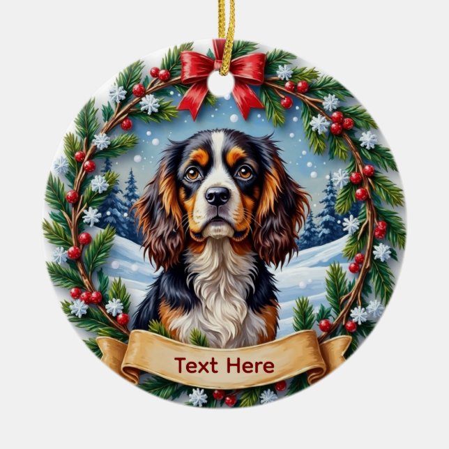 Ornamento De Cerâmica Cavalier King Charles Spaniel Natal (Frente)
