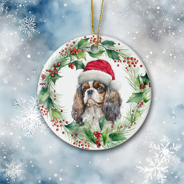 Ornamento De Cerâmica Cavalier King Charles Spaniel Papais noeis Wreath