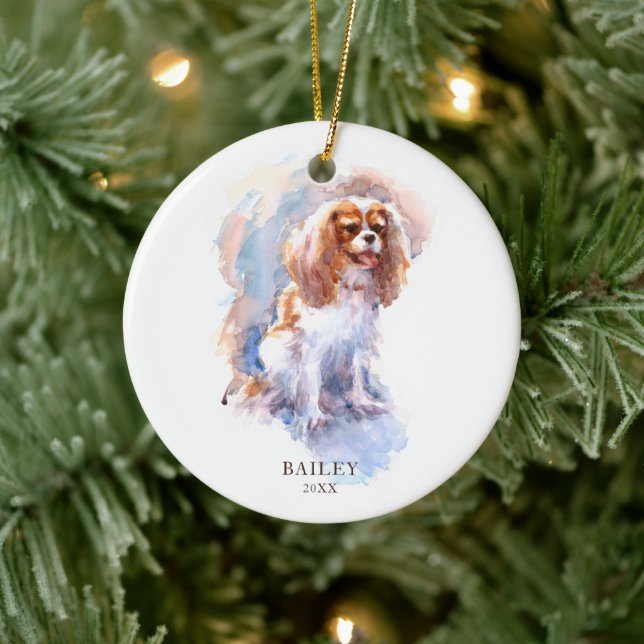 Ornamento De Cerâmica Cavalier King Charles Spaniel Pet Dog Personalizad (Árvore)