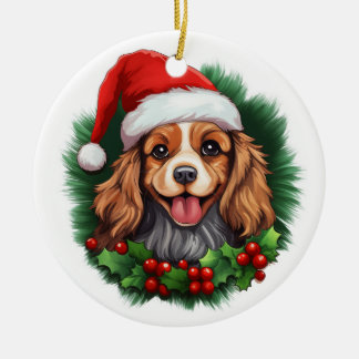 Ornamento De Cerâmica Cavalier King Charles Spaniel Wreath