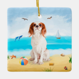 Ornamento De Cerâmica Cavalier King Dog em Beach