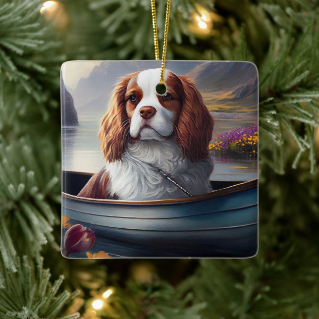 Ornamento De Cerâmica Cavalier King em um Paddle: Uma aventura cênica (Árvore)
