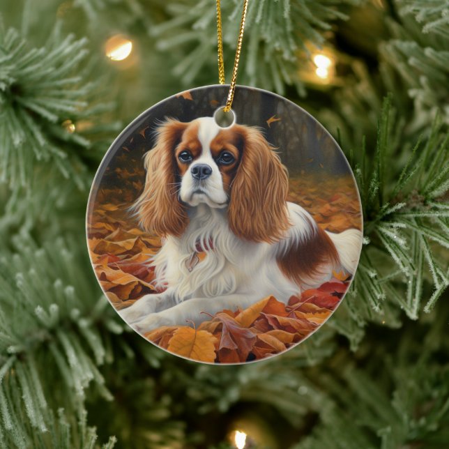 Ornamento De Cerâmica Cavalier King no outono deixa cair inspiração (Árvore)