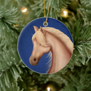 Ornamento De Cerâmica Cavalo Azul Vermelho Branco Personalizado Palomino