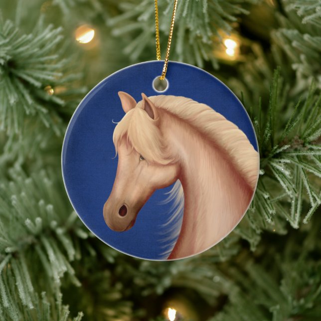 Ornamento De Cerâmica Cavalo Azul Vermelho Branco Personalizado Palomino (Árvore)