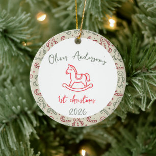 Ornamento De Cerâmica Cavalo Balançando Primeiro Natal Bebê Menino ou Me
